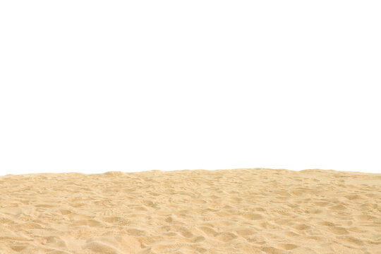 beach isolated on white background, sandy coastline with footprints