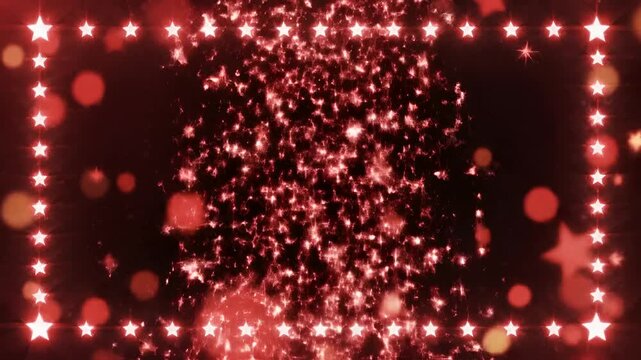 Sparkling Red Stars and Bokeh Lights Abstract Background Animation.