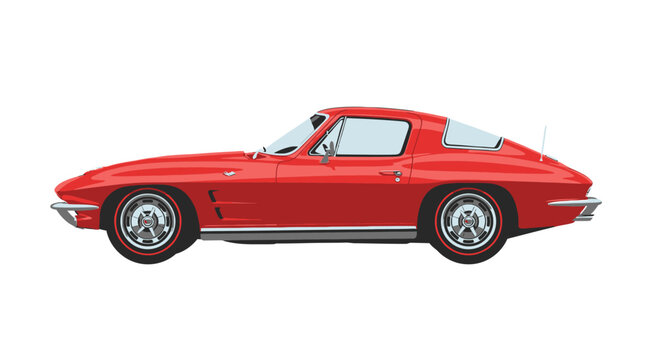 Red Classic American Sports Car Side.