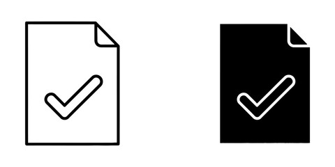 Approved document and completed task checkmark icon set with document, checkmark © Kulsum Stock