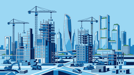 Obraz premium Modern Sustainable Construction City Illustration, Smart Urban Development and Green Architecture Skyline