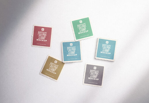 Scattered Square Postage Stamps Mockup