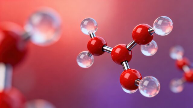 Molecular structure with red and clear spheres
