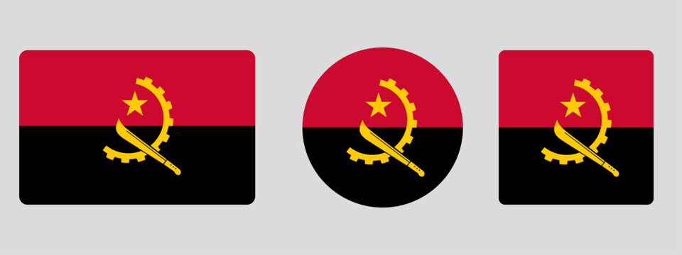 Angola flag set. Set of flags in different shapes rectangle, circle, square vector