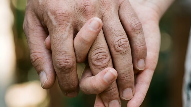 Holding hands: Close-up of intertwined fingers, comfort and support.