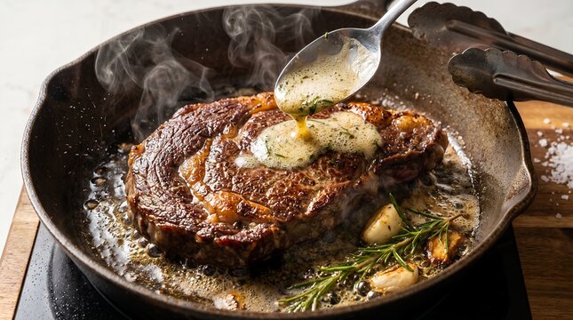 Butter Basted Steak Spoon with Rosemary Steam and Sear Gloss