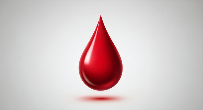 Realistic Red Blood Drop Isolated on Soft Grey Background