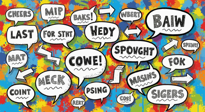 speech bubbles comic speech abstract communication random words and a colorful background for creative thinking.