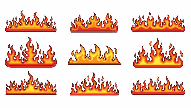 collection of nine stylized flame graphics hot fire elements