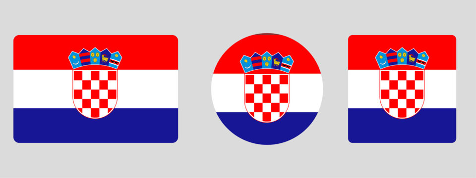Croatia flag set. Set of flags in different shapes rectangle, circle, square vector
