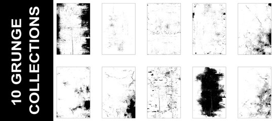 Fototapeta premium Set of grunge texture backgrounds. One color - black. Set of ten different rectangular backdrops. Vector design elements.