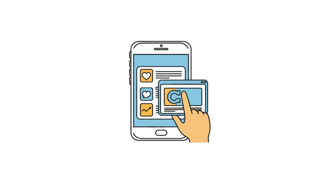 Hand holding smartphone with app.