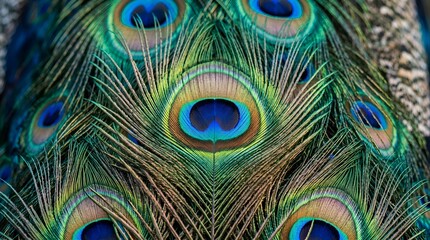 Obraz premium Vibrant Close-Up of Peacock Feathers: Patterned Beauty