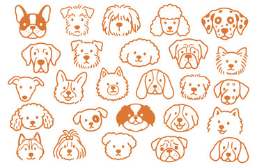 Obraz premium Dog face doodle art vector, Seamless pattern with cute line art faces of various dog breeds on white background