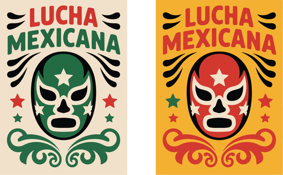Mexican, wrestling poster vector, vibrant luchador mask and traditional decorative elements for lucha culture and sports design.