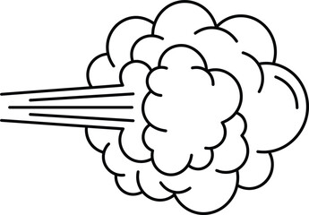 Cartoon smoke puff or dust cloud speed effect vector line art illustration on white background © Limon