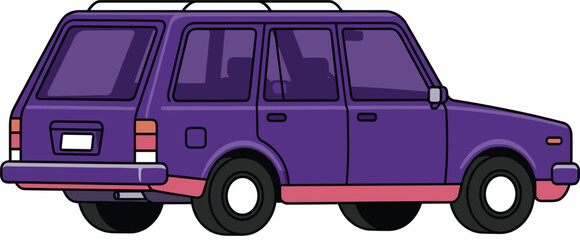 Classic purple 90s style family wagon car vector icon perspective rear side view for road trip travel concept © Limon