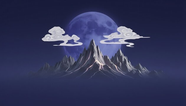 幻想的な月夜の山々雲が空に浮かぶ (Gensō-teki na tsukiyo no yamayama kumo ga sora ni ukabu)