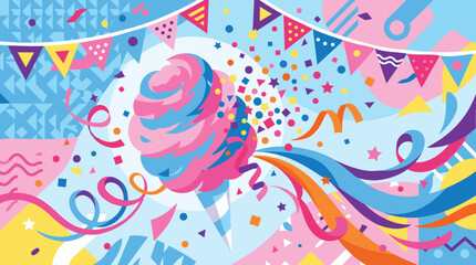 Fototapeta premium Vibrant Party Celebration Scene with Balloons Banners and Confetti.