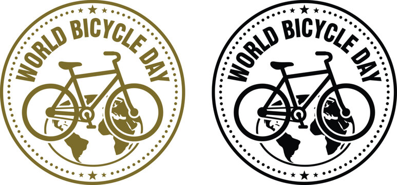 World bicycle day celebration vintage bicycle globe emblem for sustainable transportation wellness campaigns