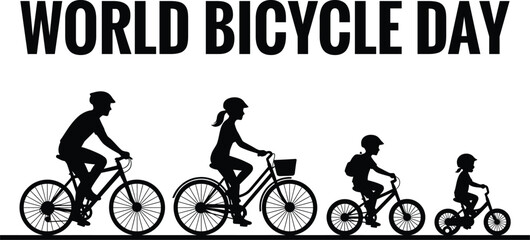 Celebrating world bicycle day family cycling silhouette with bikes and helmets for health and recreation © MDMasud