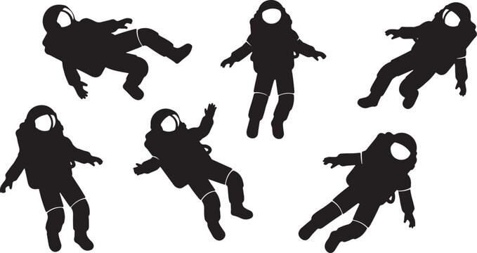 Astronaut silhouettes space explorer floating in zero gravity cosmos exploration.