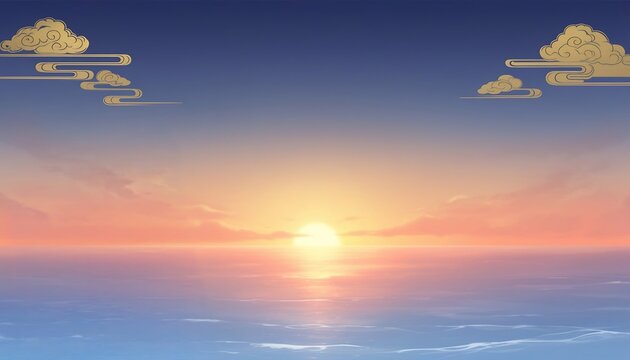 幻想的な朝焼け 海面を照らす暖かな光 (50 k&yacute; tự)