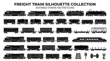 Freight train silhouette vector icons set. © Okik