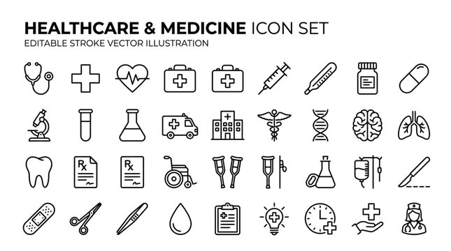 Healthcare medicine icon set collection.