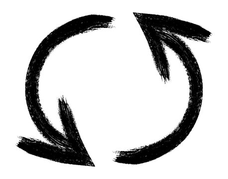 Two black arrows brush shape of a circular arrows pointing towards each other in transparent background