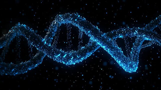DNA double helix medical science background with glowing blue particles representing genetic research biotechnology and molecular biology scientific visualization