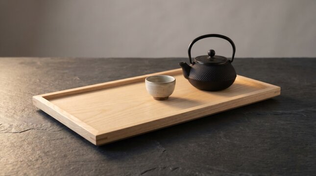 Minimalist Japanese Tea Set on Wooden Tray