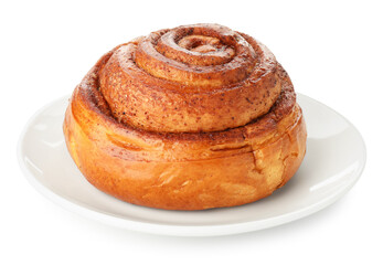 Fototapeta premium One tasty cinnamon roll isolated on white