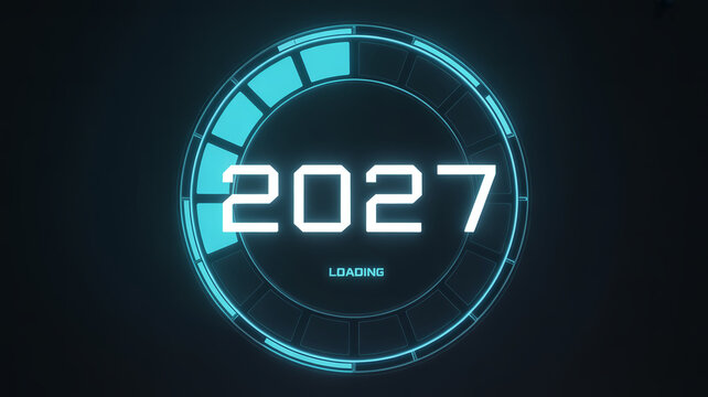 Blue Futuristic HUD Circle Interface Displaying Year 2027