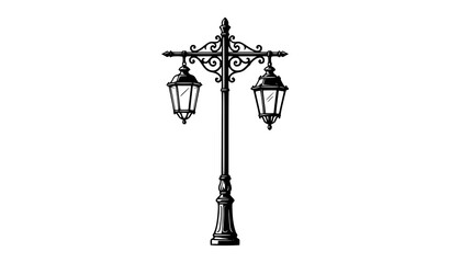 Vintage double lantern street light post sketch vector © akash