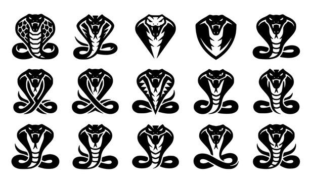 Pattern sheet of detailed king cobra snake silhouette icons vector