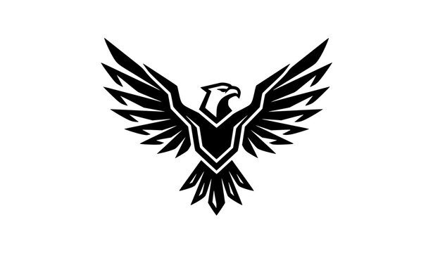 Heraldic black eagle silhouette with outspread wings vector icon