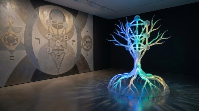 Jewish mysticism captured in glowing tree of life imagery representing faith, heritage, and spiritual offering