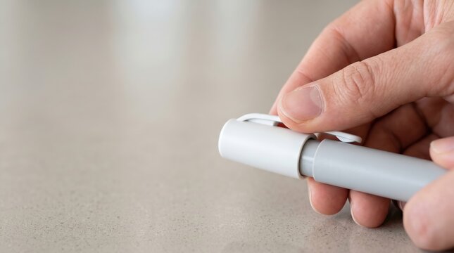 Hand removing cap from generic medication pen