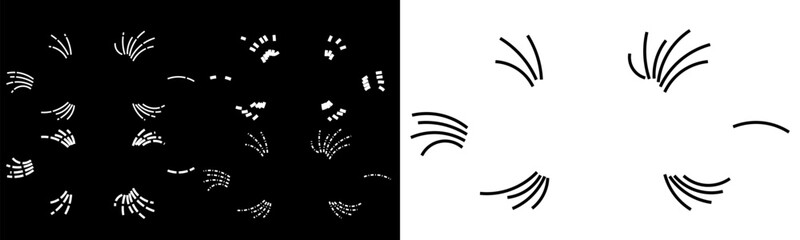 Fototapeta premium Dashed line radial bursts, black and white stroke elements, motion effect set