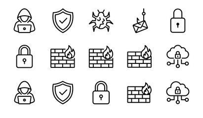 Fototapeta premium Set of cyber security and network protection line icons