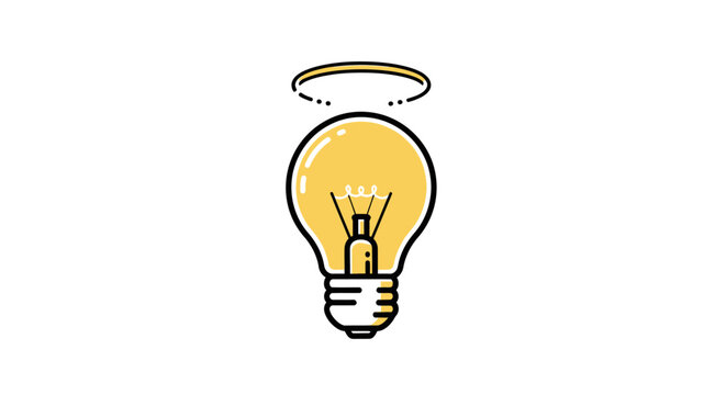 An illustration of a lightbulb with a halo above it on a white background