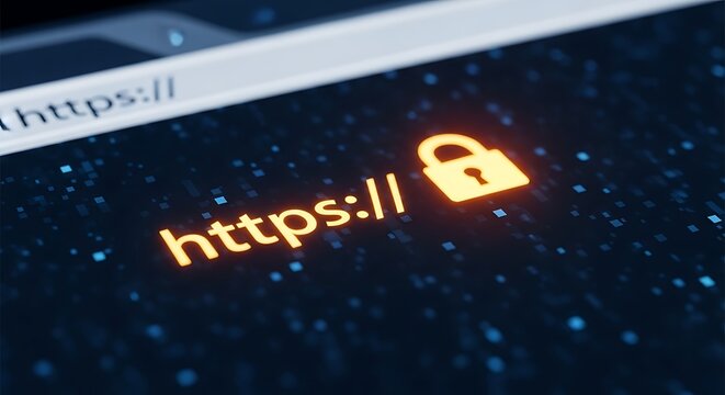 Digital Security Concept: HTTPS Connection Secured with Padlock Icon on Screen