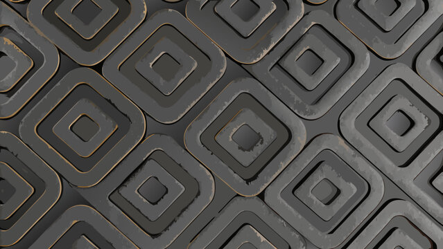 Interlocking square pattern with recessed centers a dark gray geometric design on a textured background abstract arrangement bevel block complex composition