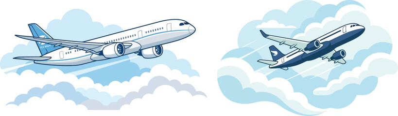 Fototapeta premium Two airplanes flying in cloudy sky