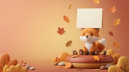 Obraz premium Minimal fox cub balancing blank cream greeting card