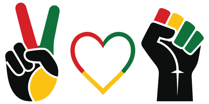 Peace love fist with pan African colors representing freedom day and juneteenth celebration and unity