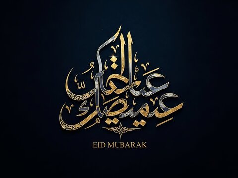 Celebrating eid mubarak with golden arabic calligraphy
