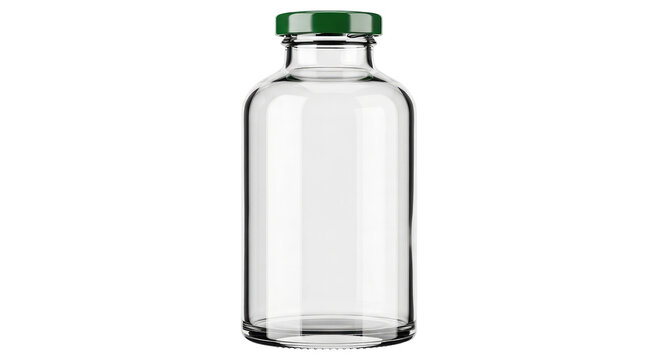 Clear glass vial with green cap medicine
