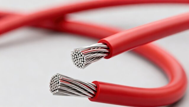 Red electrical cable with exposed wires